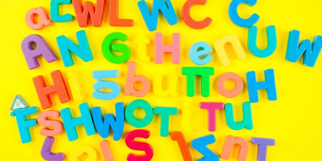 A colorful collage of random letters on a bright background